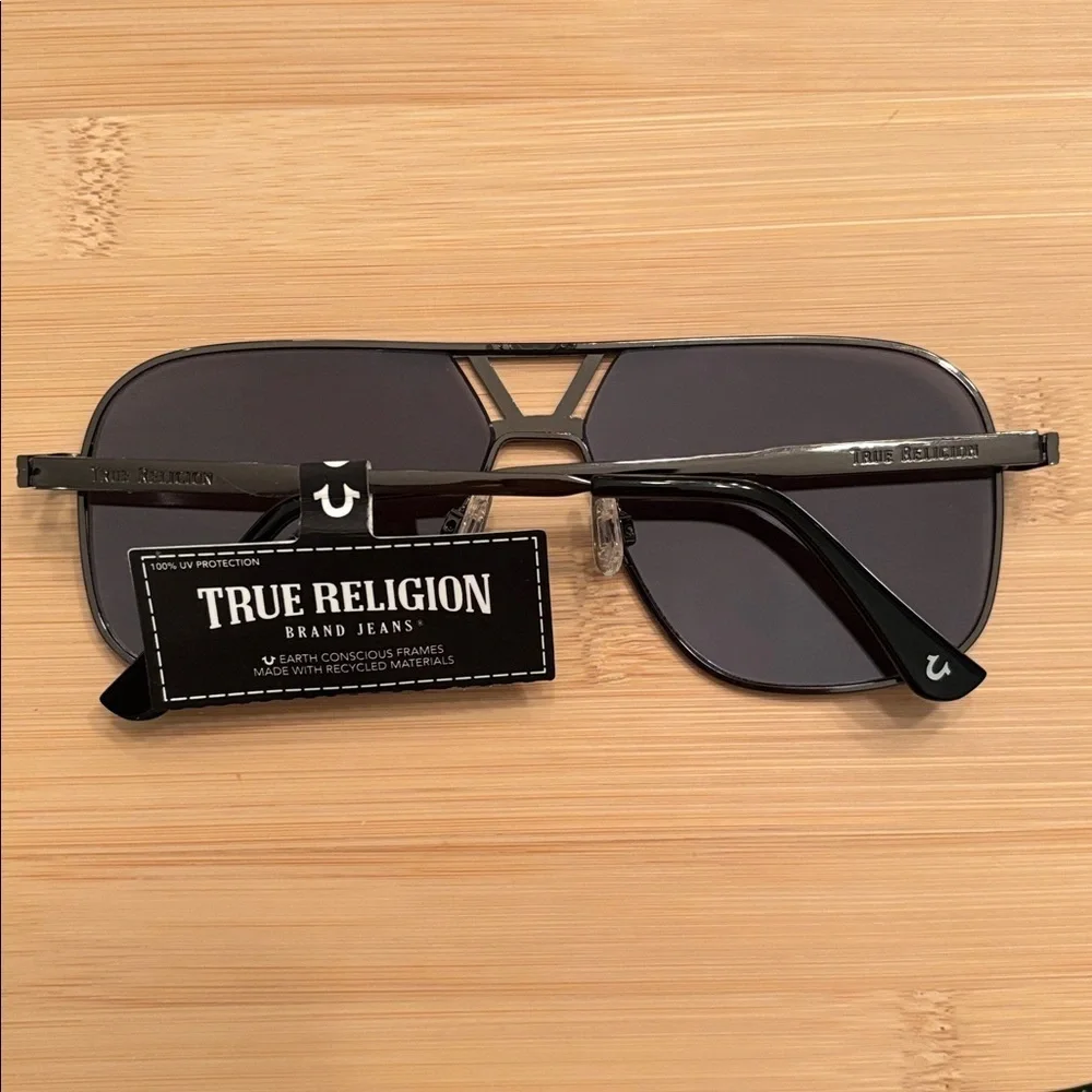 Brand New True Religion Square Aviator Metal Sunglasses Mirrored Lens Smoky Gray